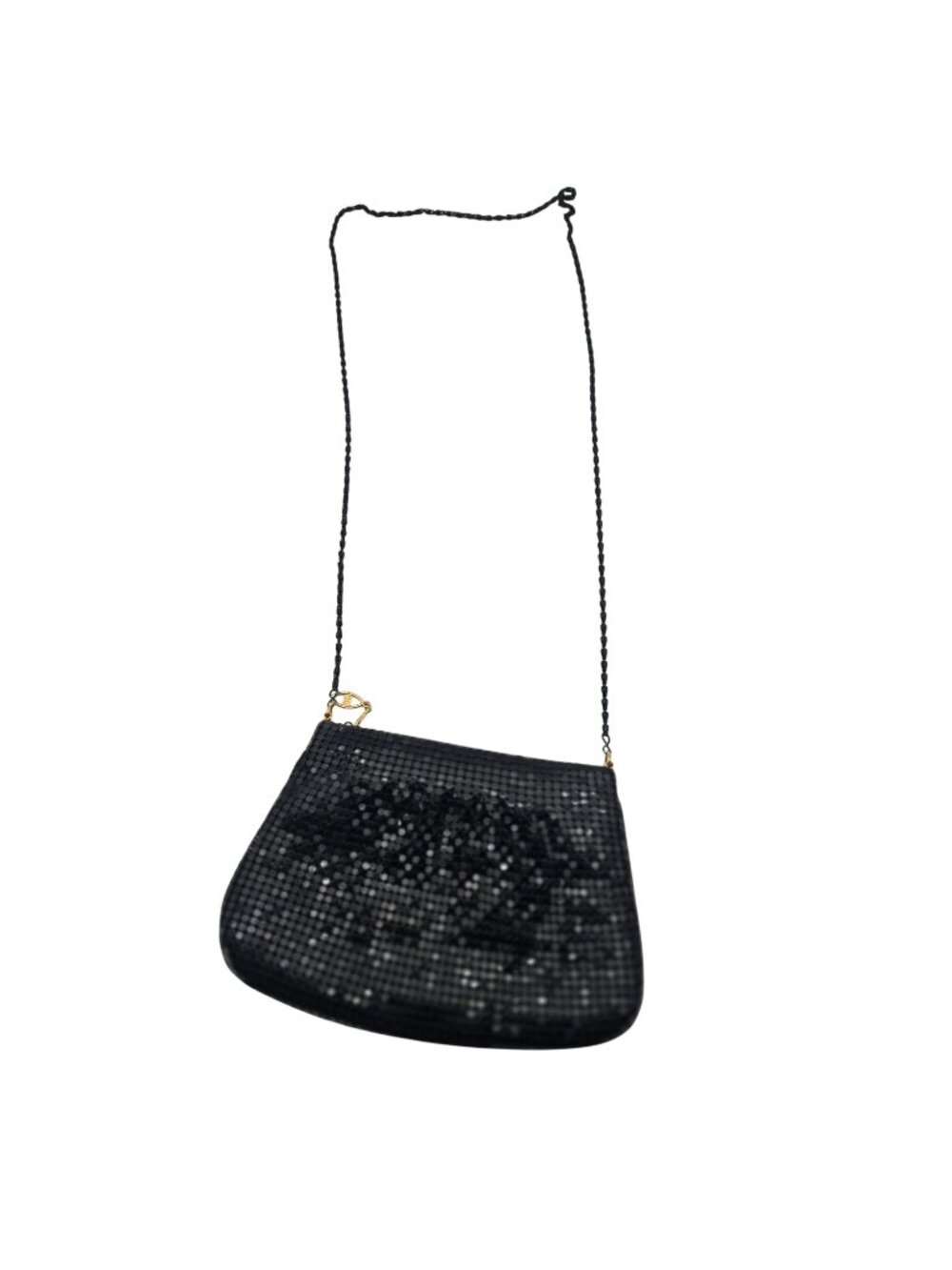 Vintage Black Marlo Evening Bag With Sequin Mesh Design & Gold Hardware 9x6in